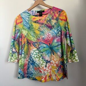 Ali Miles Petite Small Floral Butterfly Top Colorful Spring Y2K Rainbow Relaxed